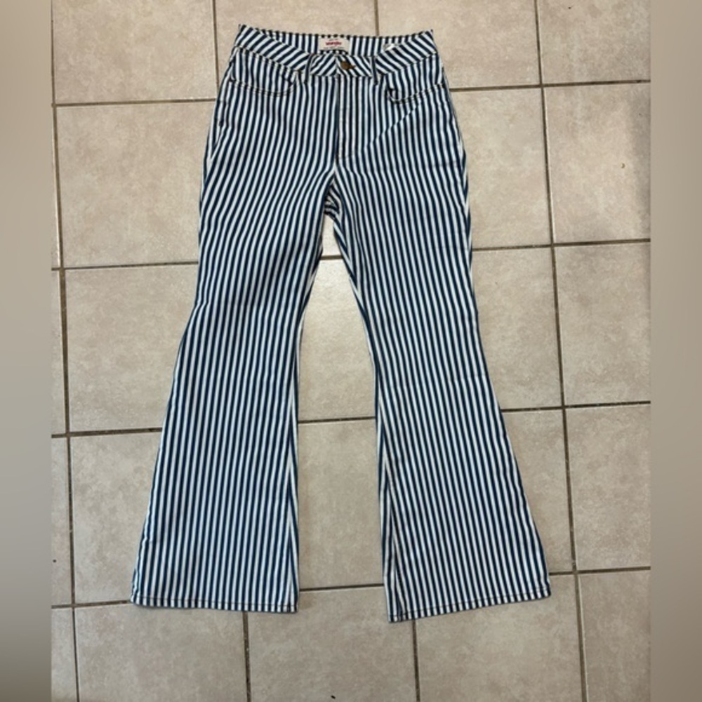 Wrangler Blue and White Striped High Rise fierce flare Pants
